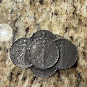 Five Walking Liberty Silver Dollar Coin Belt Buckle From 1987